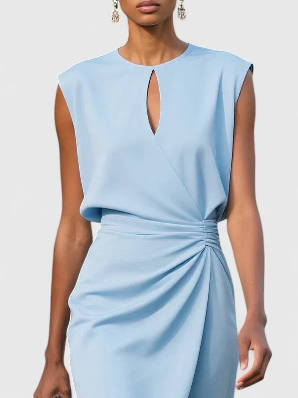 Caroline - Women's Cap Sleeve Wrap Ruched Bodycon Midi Cocktail Dress