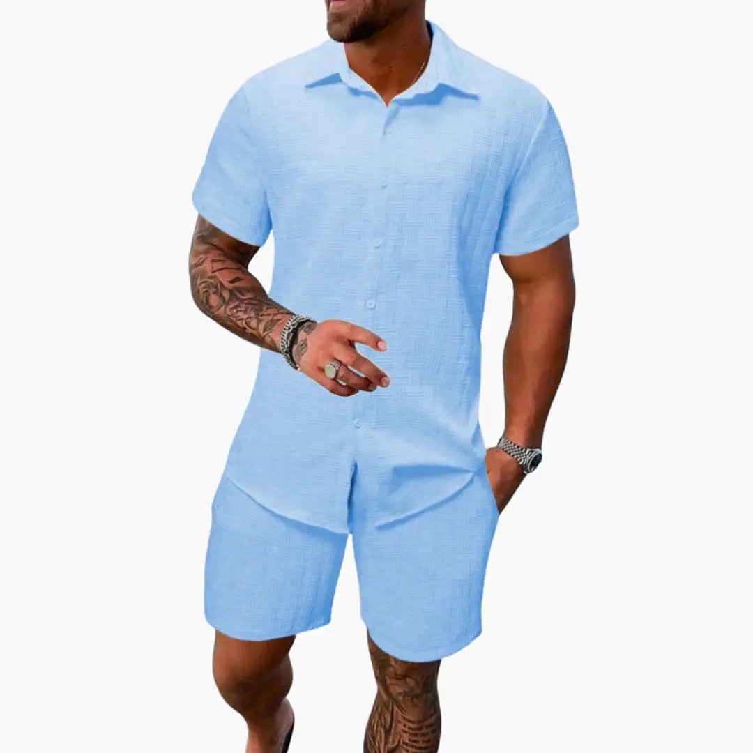 Easton - Men's Cotton Blend Jacquard Short Sleeve Shirt and Shorts Set