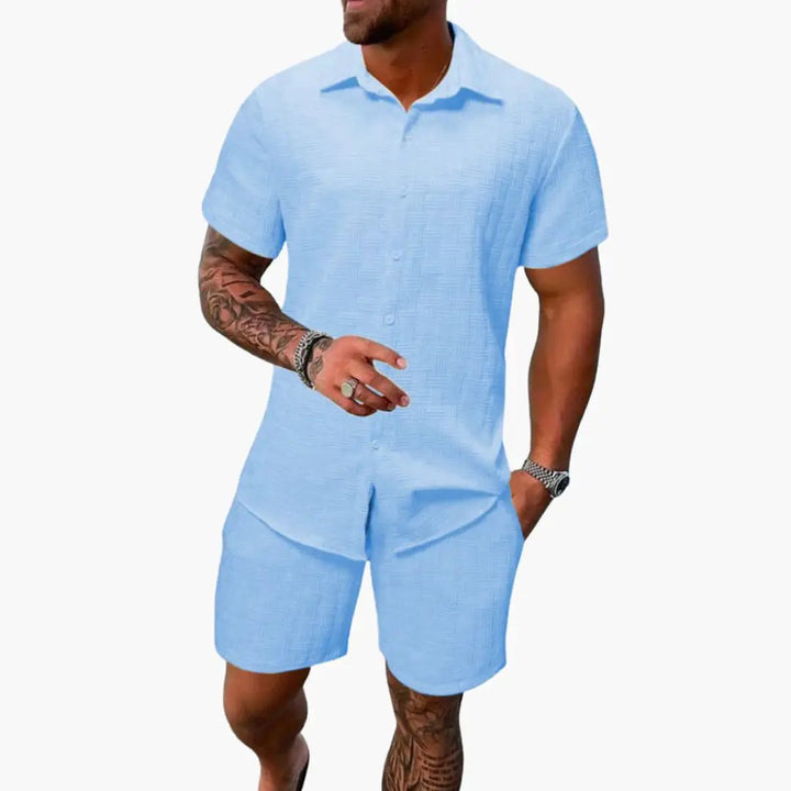 Easton - Men's Cotton Blend Jacquard Short Sleeve Shirt and Shorts Set