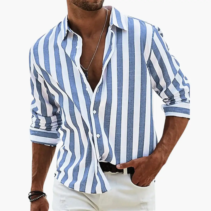 Finn - Men's Striped Lightweight Button-Down Long Sleeve Shirt