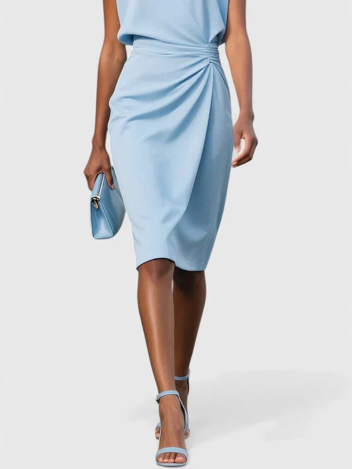 Caroline - Women's Cap Sleeve Wrap Ruched Bodycon Midi Cocktail Dress