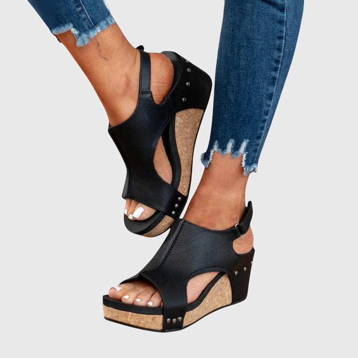 Cecelia - Women's Slingback Peep Toe Wedge Platform Sandals with Buckle