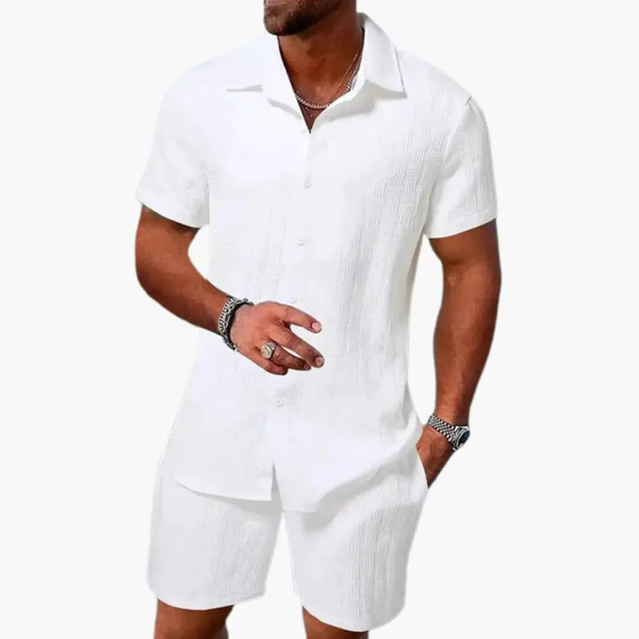 Easton - Men's Cotton Blend Jacquard Short Sleeve Shirt and Shorts Set