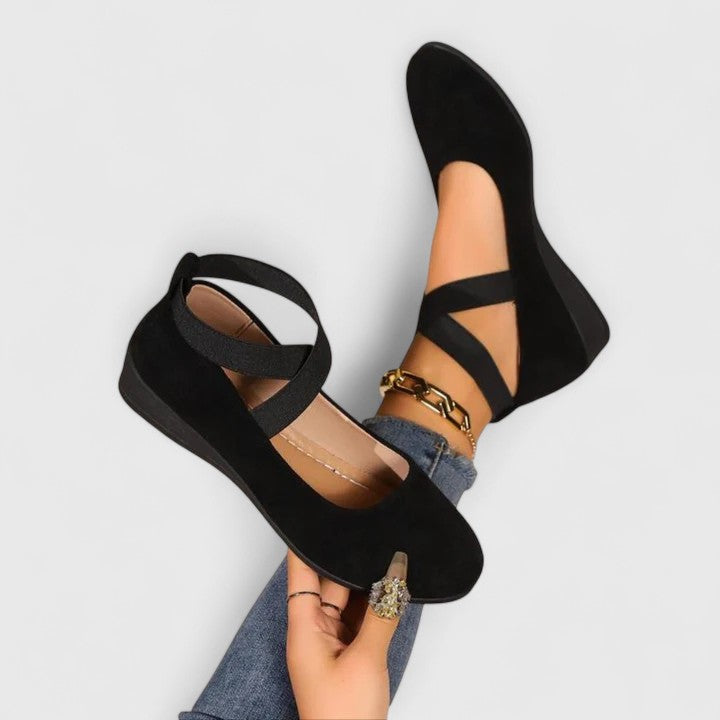 Daphne - Women's Slip-On Round Toe Ballet Flats with Crossover Ankle Strap