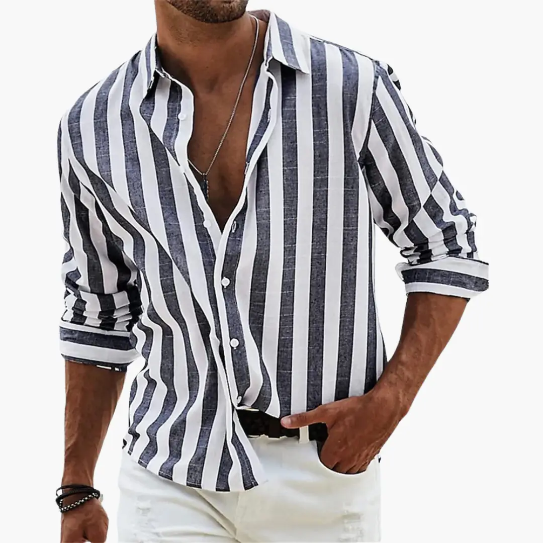 Finn - Men's Striped Lightweight Button-Down Long Sleeve Shirt