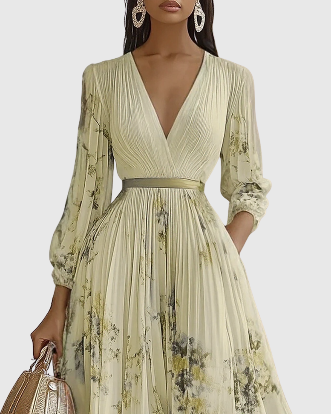 Carlotta - Women's Floral V-Neck Pleated Tiered A-Line Maxi Dress