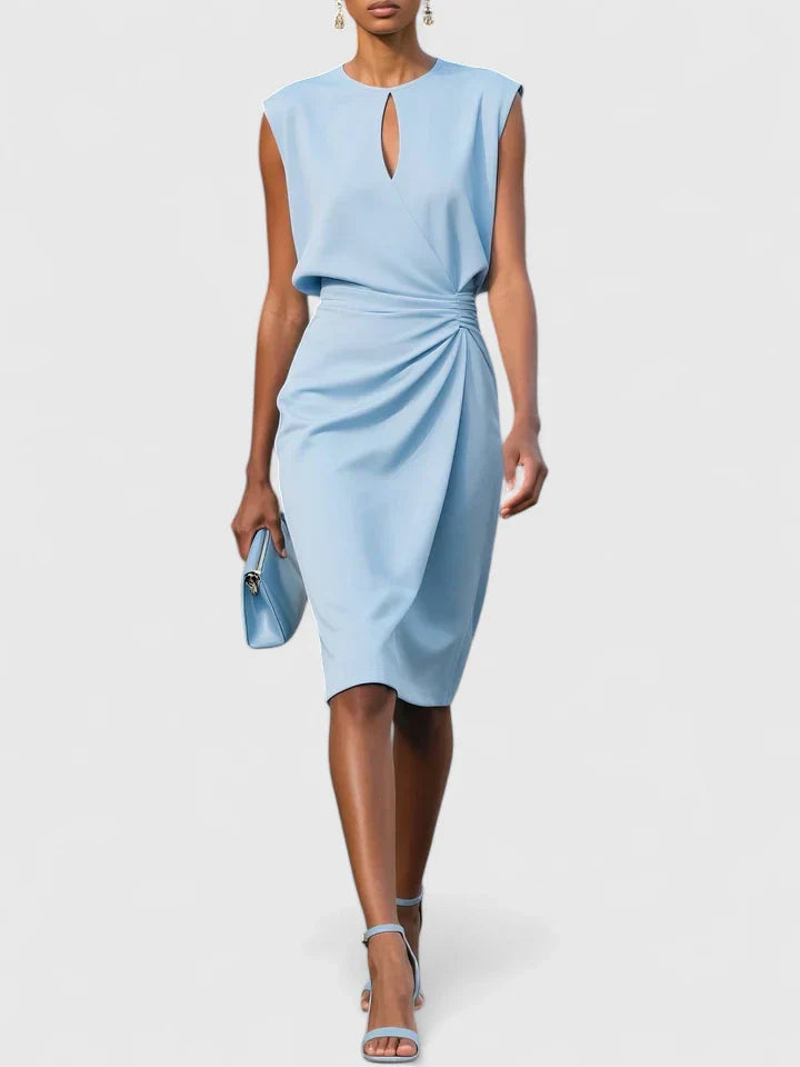 Caroline - Women's Cap Sleeve Wrap Ruched Bodycon Midi Cocktail Dress