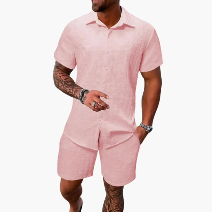 Easton - Men's Cotton Blend Jacquard Short Sleeve Shirt and Shorts Set