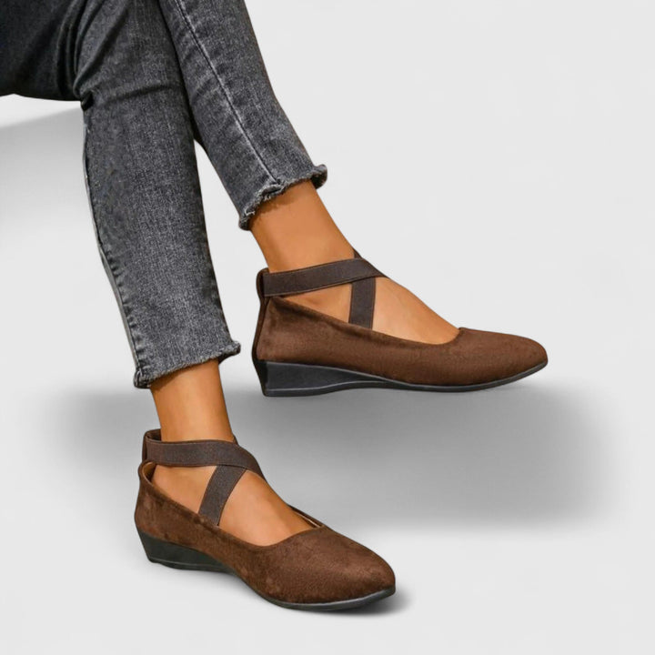 Daphne - Women's Slip-On Round Toe Ballet Flats with Crossover Ankle Strap