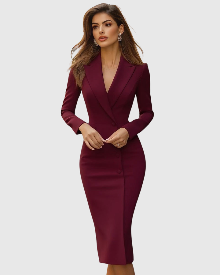 Blossom - Women's V-Neck Long Sleeve Bodycon Midi Blazer Dress