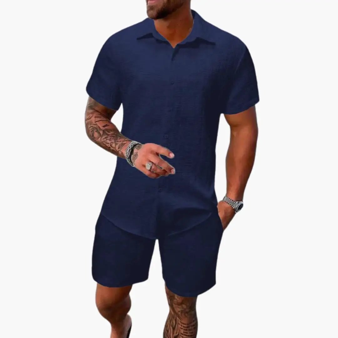 Easton - Men's Cotton Blend Jacquard Short Sleeve Shirt and Shorts Set