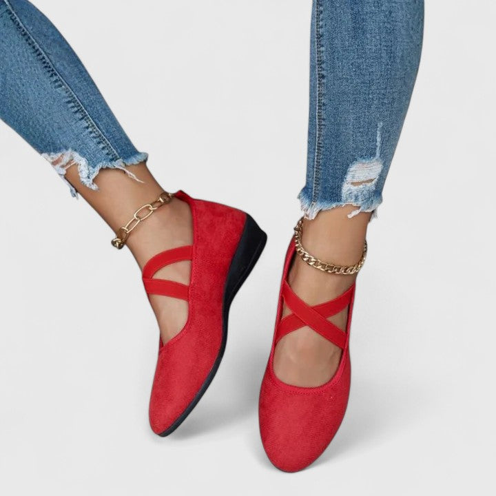 Daphne - Women's Slip-On Round Toe Ballet Flats with Crossover Ankle Strap