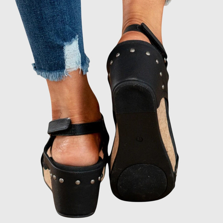 Cecelia - Women's Slingback Peep Toe Wedge Platform Sandals with Buckle