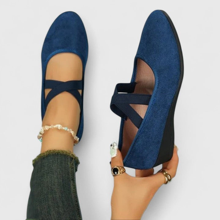 Daphne - Women's Slip-On Round Toe Ballet Flats with Crossover Ankle Strap