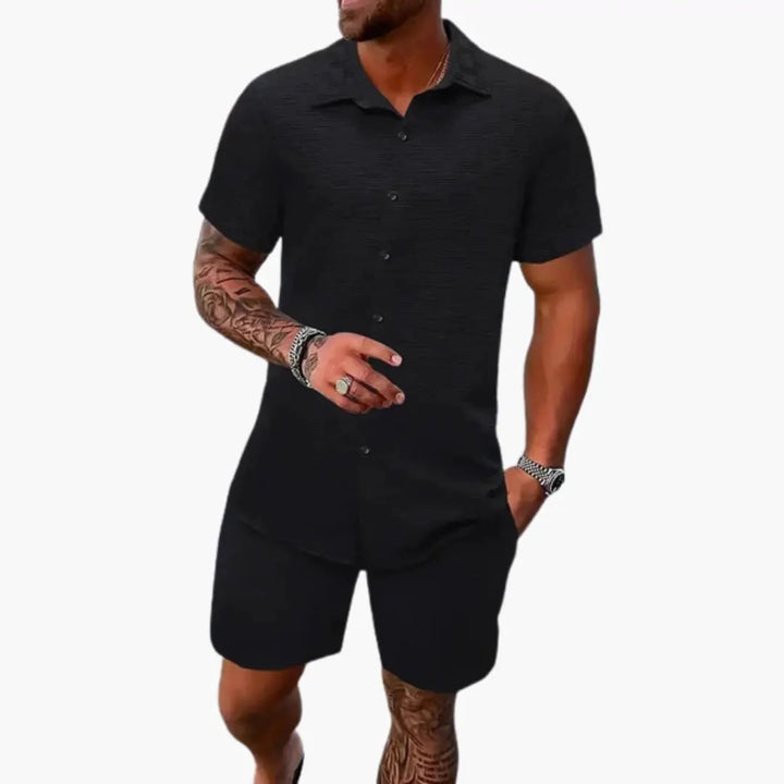 Easton - Men's Cotton Blend Jacquard Short Sleeve Shirt and Shorts Set