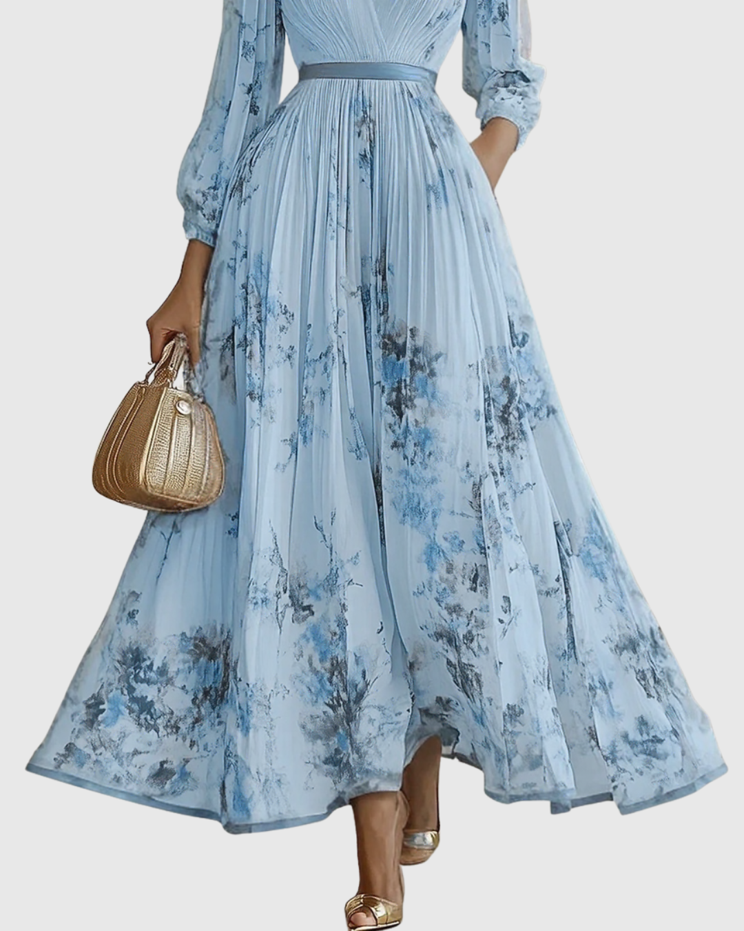 Carlotta - Women's Floral V-Neck Pleated Tiered A-Line Maxi Dress