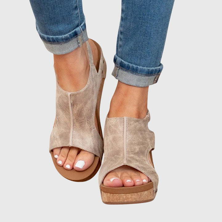 Cecelia - Women's Slingback Peep Toe Wedge Platform Sandals with Buckle