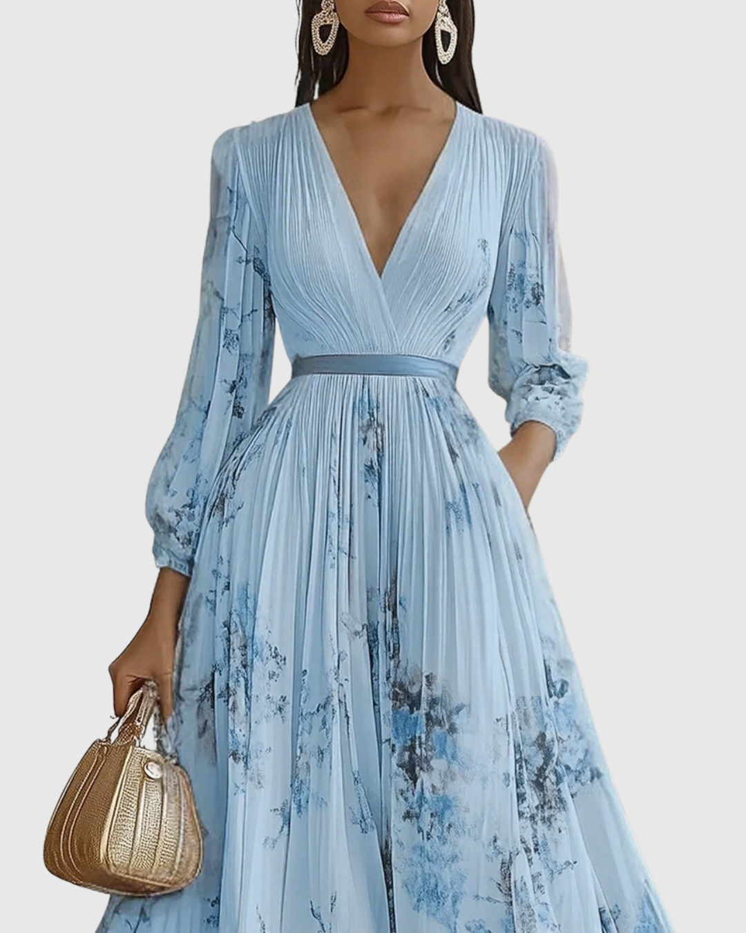 Carlotta - Women's Floral V-Neck Pleated Tiered A-Line Maxi Dress