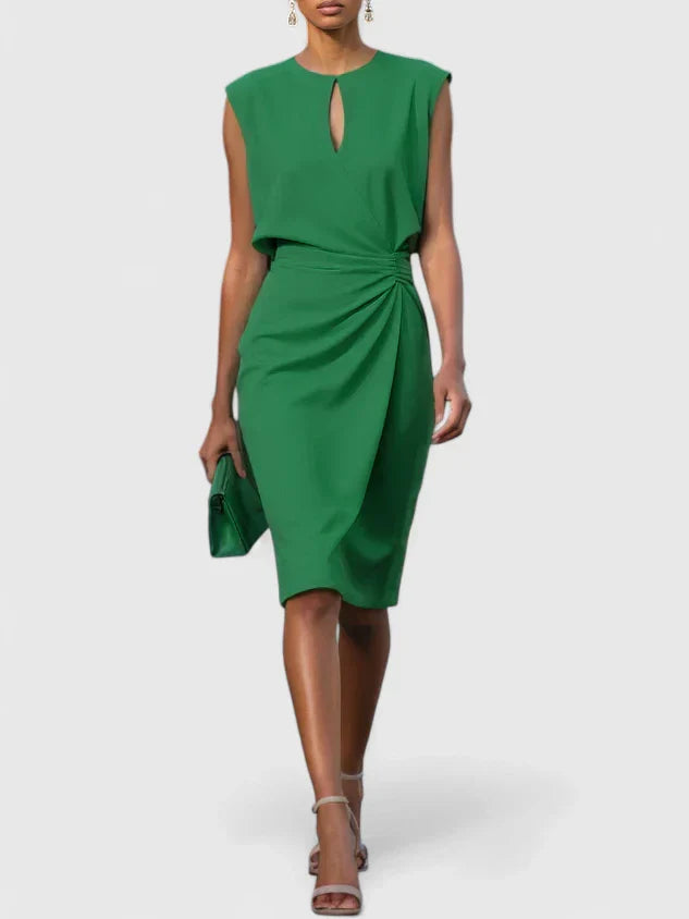 Caroline - Women's Cap Sleeve Wrap Ruched Bodycon Midi Cocktail Dress