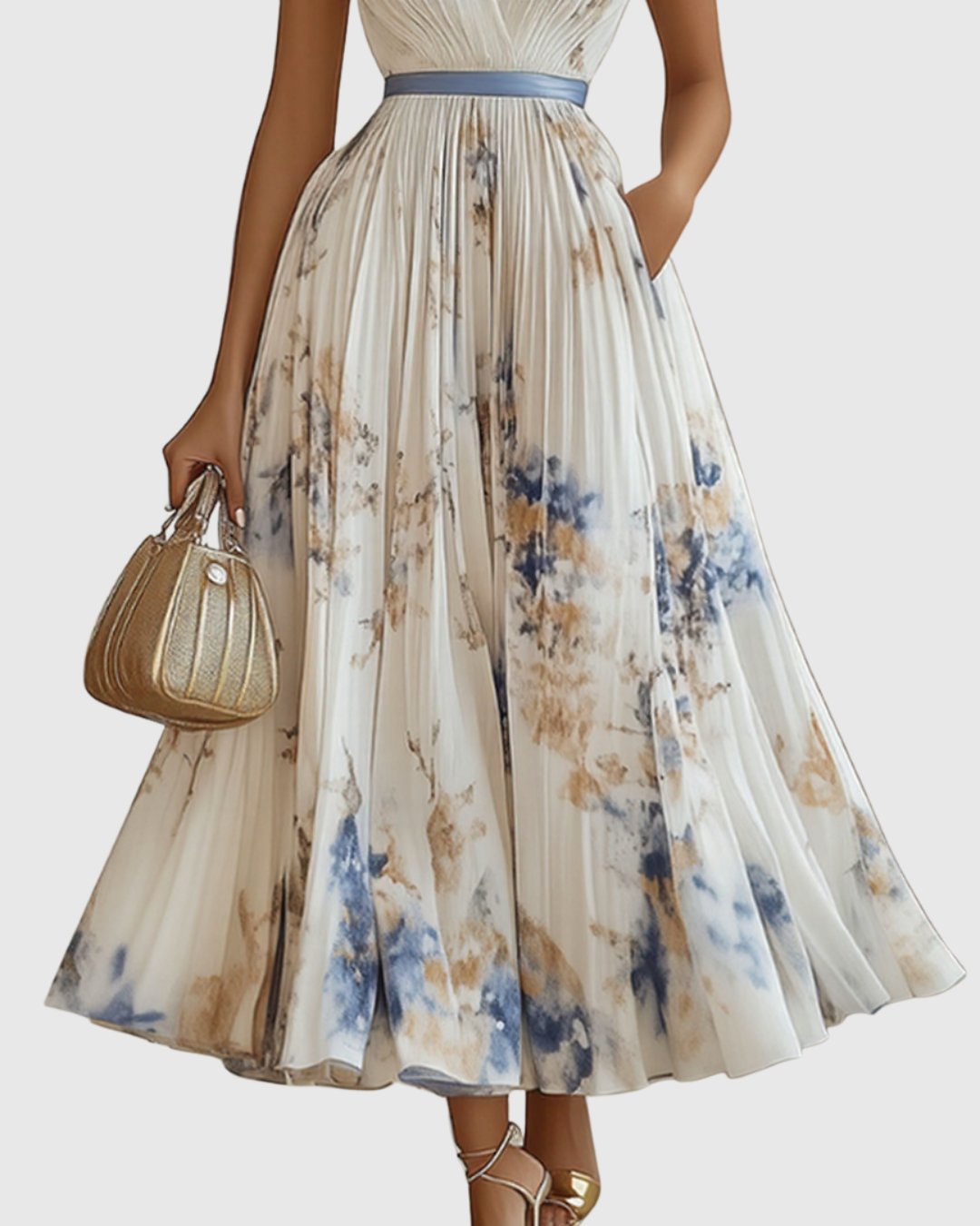 Carlotta - Women's Floral V-Neck Pleated Tiered A-Line Maxi Dress