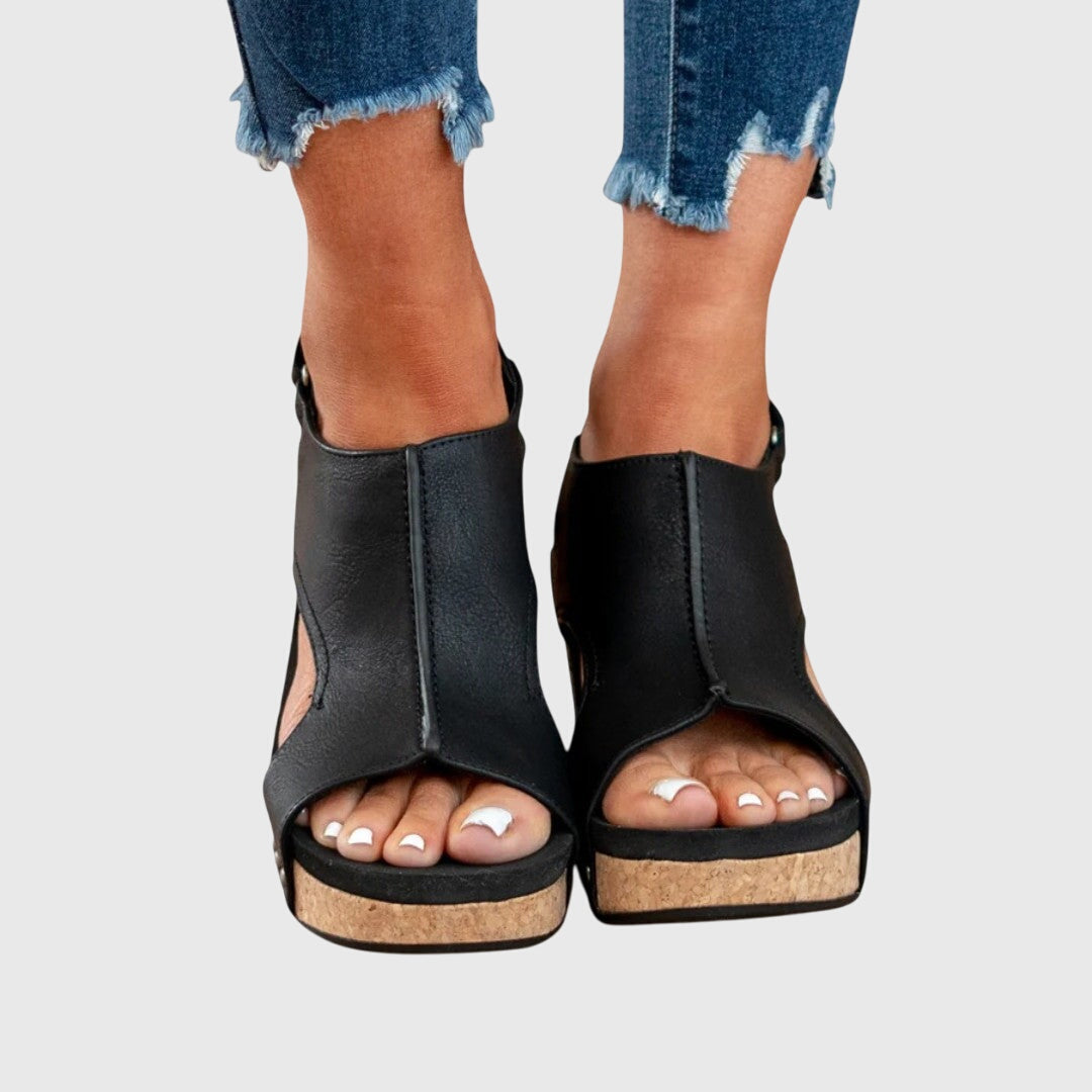 Cecelia - Women's Slingback Peep Toe Wedge Platform Sandals with Buckle