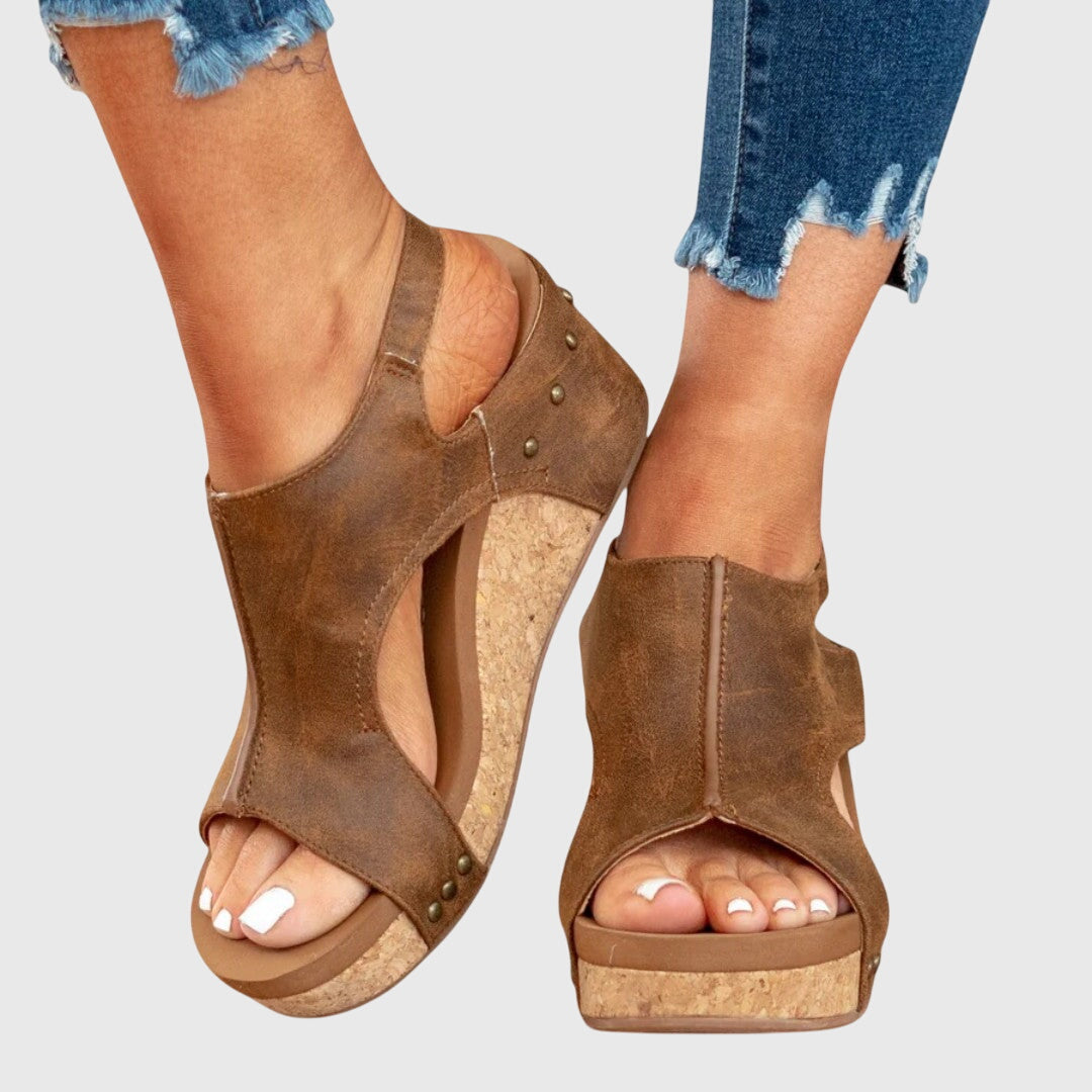 Cecelia - Women's Slingback Peep Toe Wedge Platform Sandals with Buckle