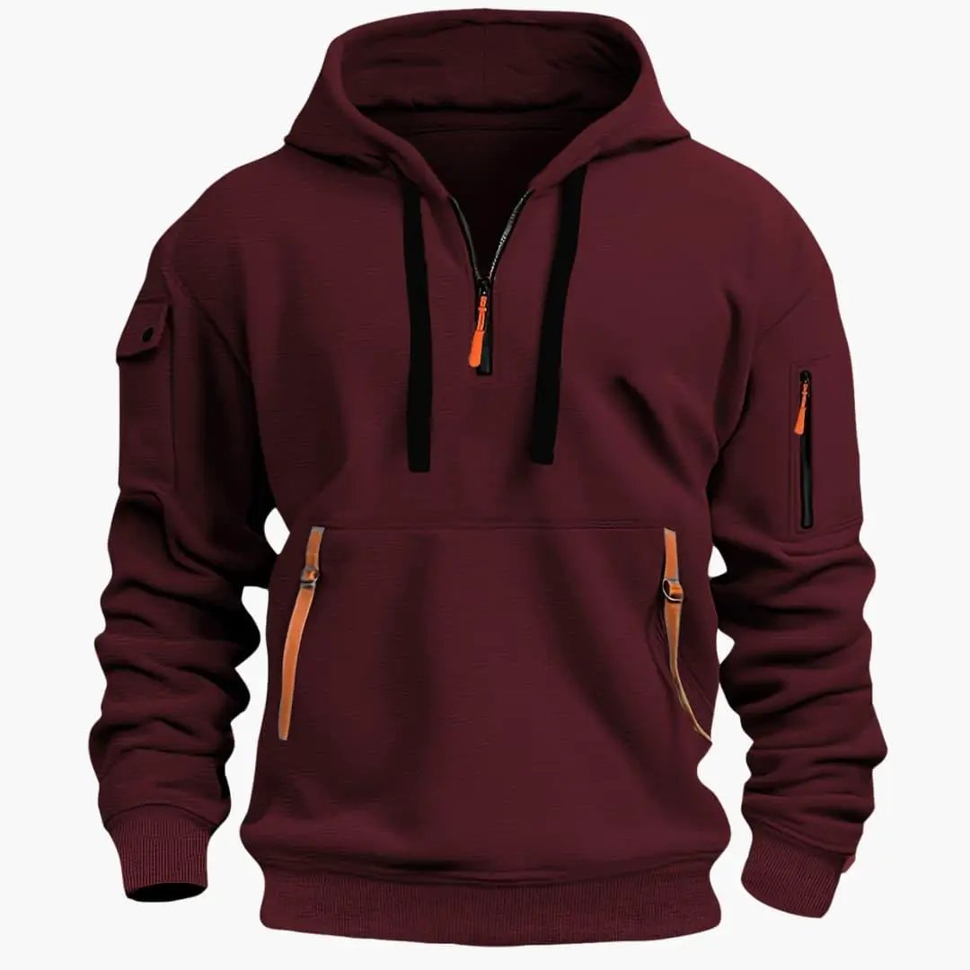Beckett - Men's Half-Zip Hoodie with Adjustable Hood and Zipped Pockets