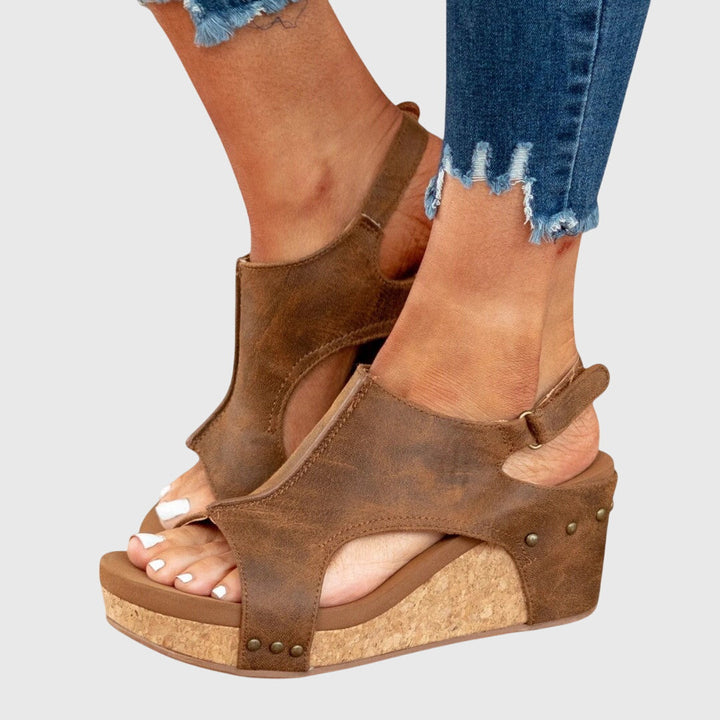 Cecelia - Women's Slingback Peep Toe Wedge Platform Sandals with Buckle