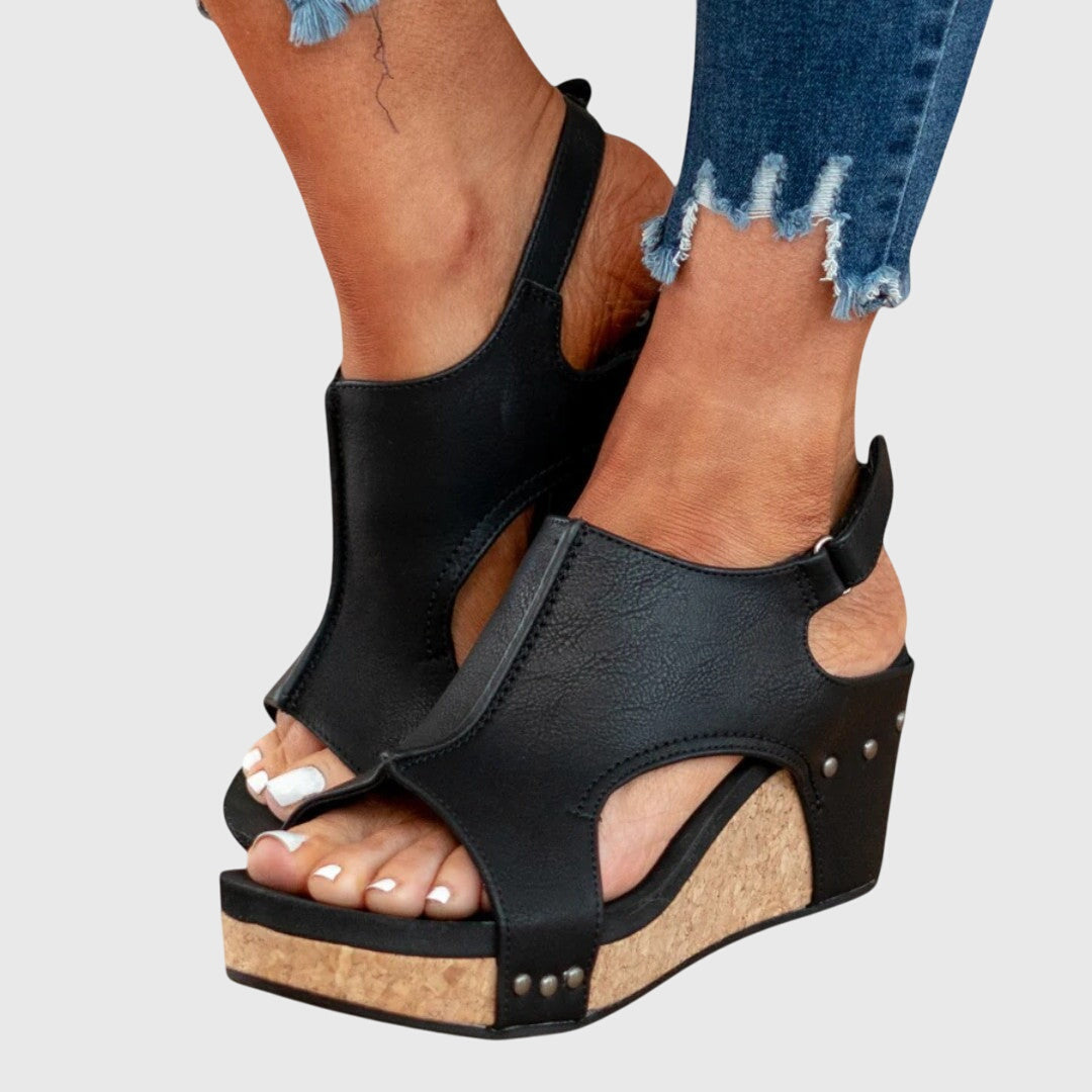 Cecelia - Women's Slingback Peep Toe Wedge Platform Sandals with Buckle
