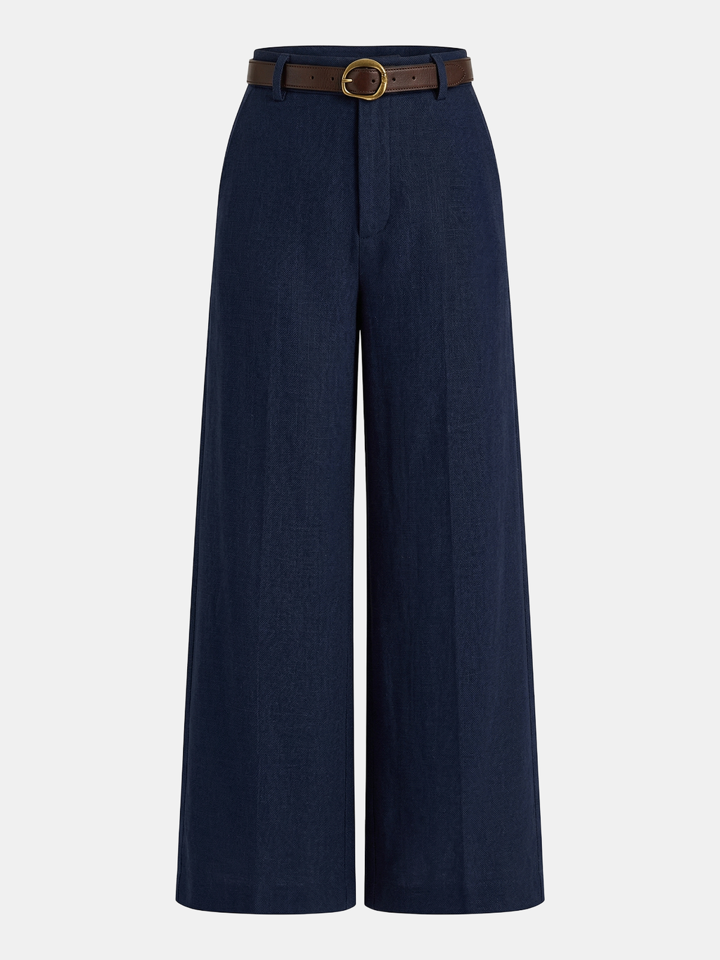 Belted Linen-Blend Wide-Leg Pants