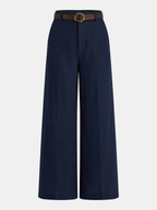 Belted Linen-Blend Wide-Leg Pants