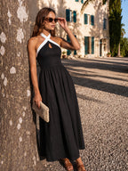 Color Block Halter Keyhole Midi Dress