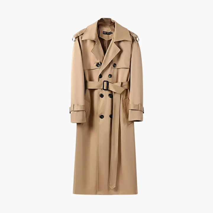 Dawson - Men's Belted Button Front Over the Knee Long Trench Coat