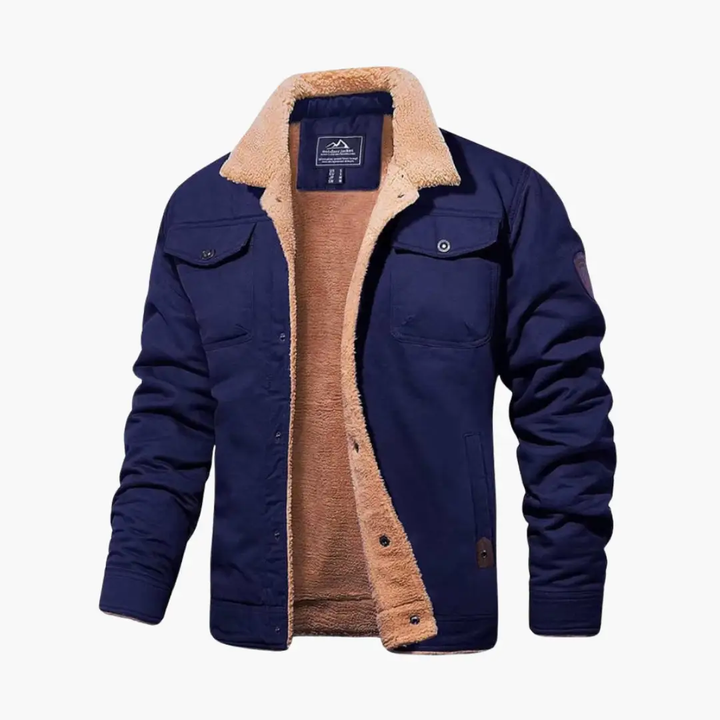 Caleb - Men's Sherpa-Lined Button Front Trucker Jacket with Pockets
