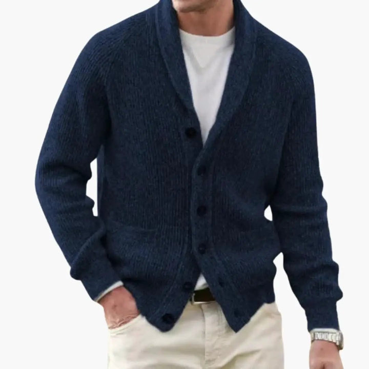 Asher - Men's Shawl Collar Button Front Ribbed Knit Cardigan