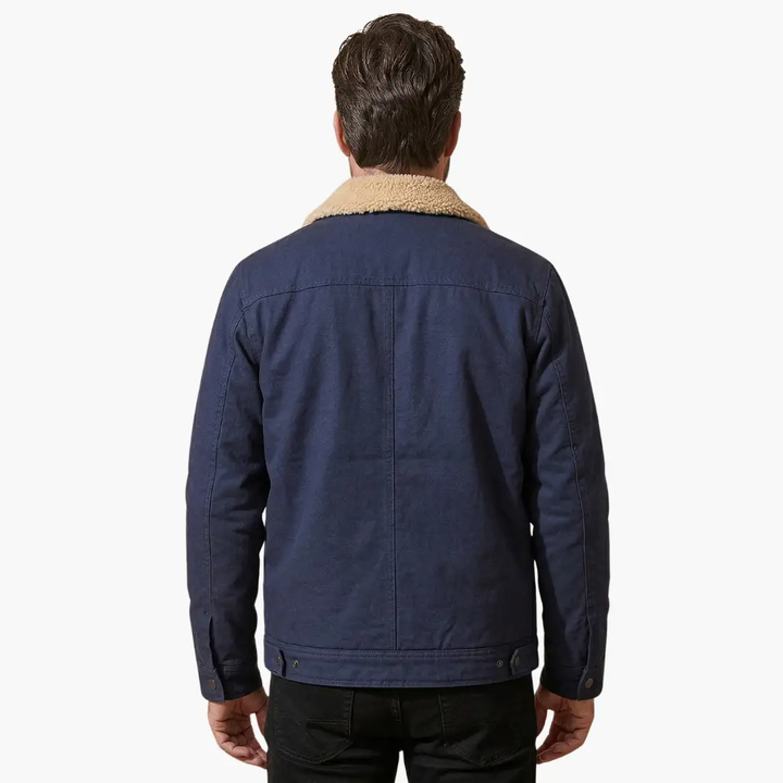 Caleb - Men's Sherpa-Lined Button Front Trucker Jacket with Pockets