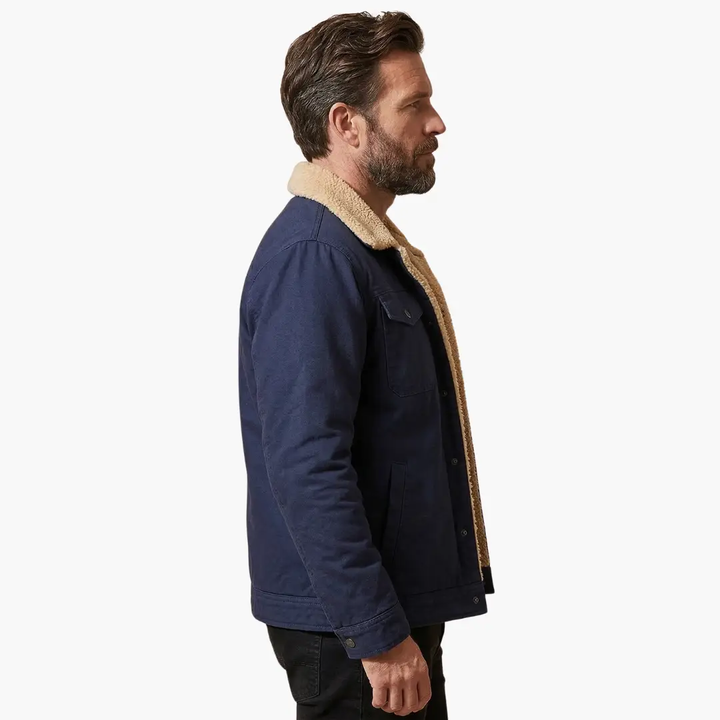 Caleb - Men's Sherpa-Lined Button Front Trucker Jacket with Pockets