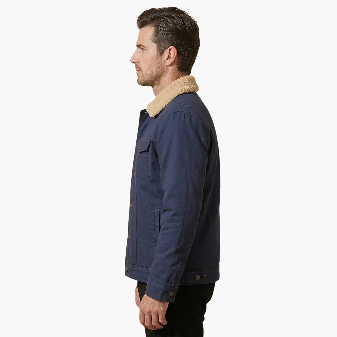 Caleb - Men's Sherpa-Lined Button Front Trucker Jacket with Pockets
