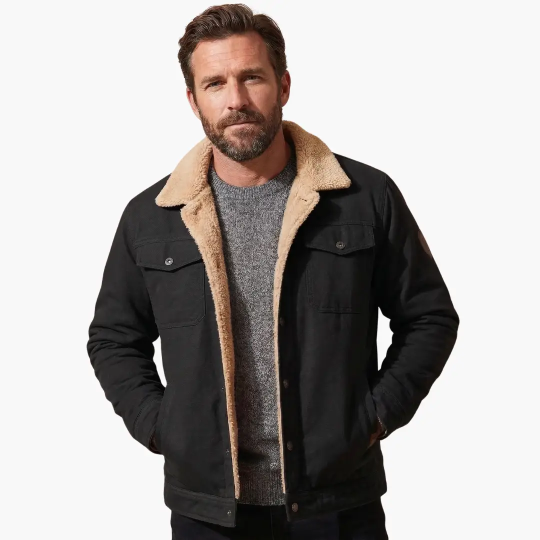 Caleb - Men's Sherpa-Lined Button Front Trucker Jacket with Pockets