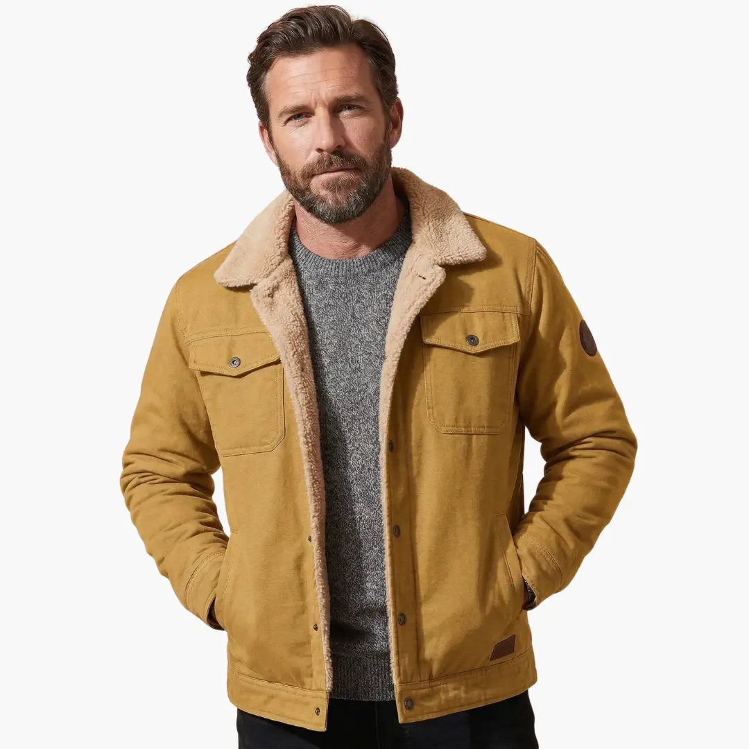 Caleb - Men's Sherpa-Lined Button Front Trucker Jacket with Pockets