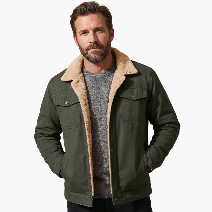 Caleb - Men's Sherpa-Lined Button Front Trucker Jacket with Pockets