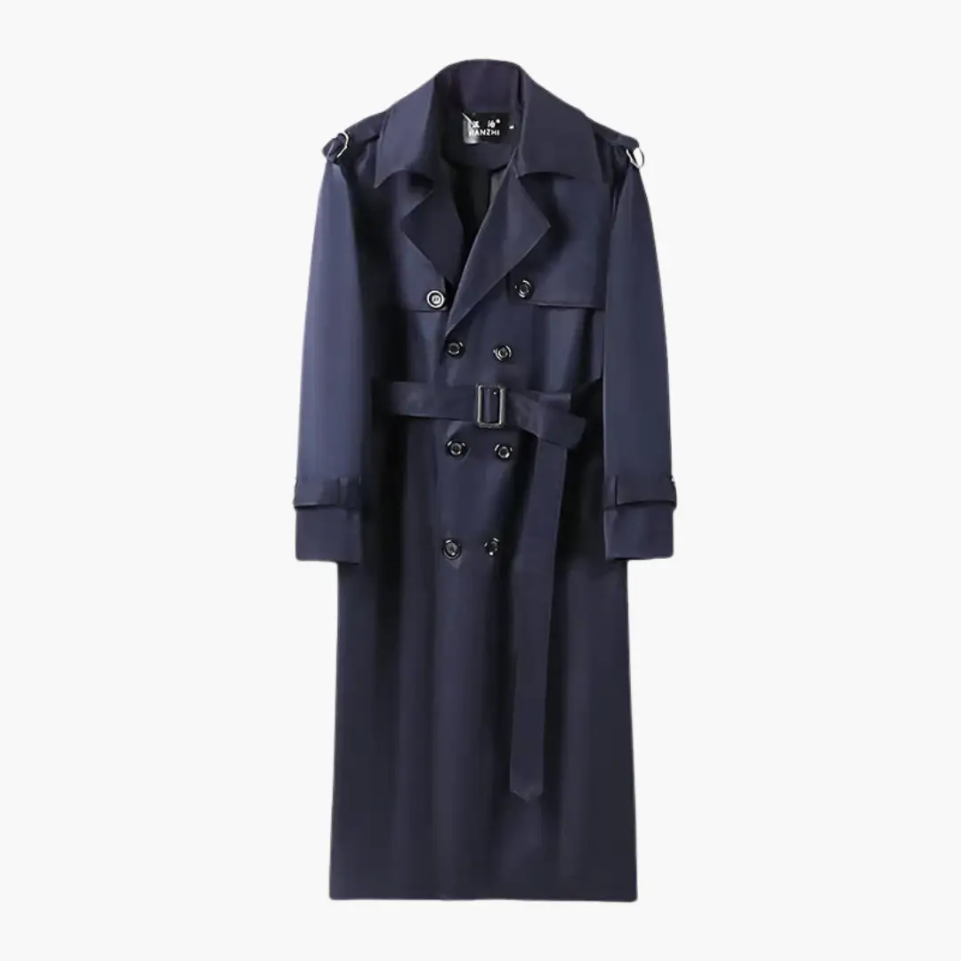 Dawson - Men's Belted Button Front Over the Knee Long Trench Coat
