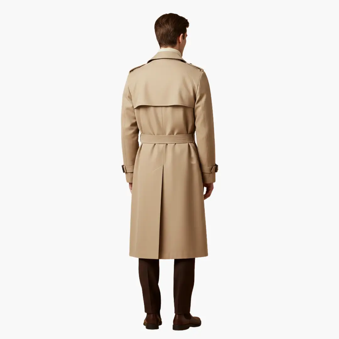 Dawson - Men's Belted Button Front Over the Knee Long Trench Coat