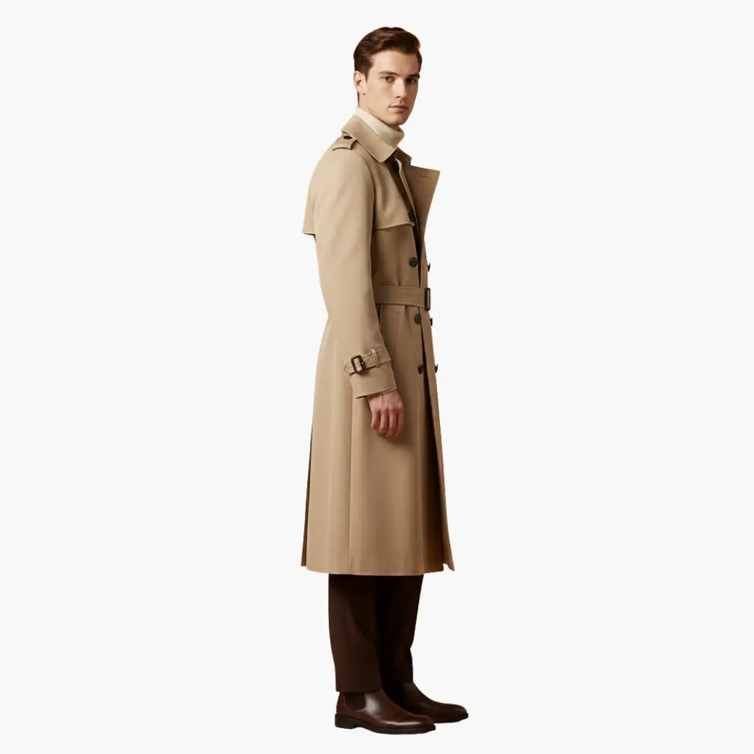 Dawson - Men's Belted Button Front Over the Knee Long Trench Coat