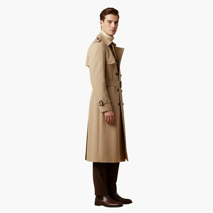 Dawson - Men's Belted Button Front Over the Knee Long Trench Coat