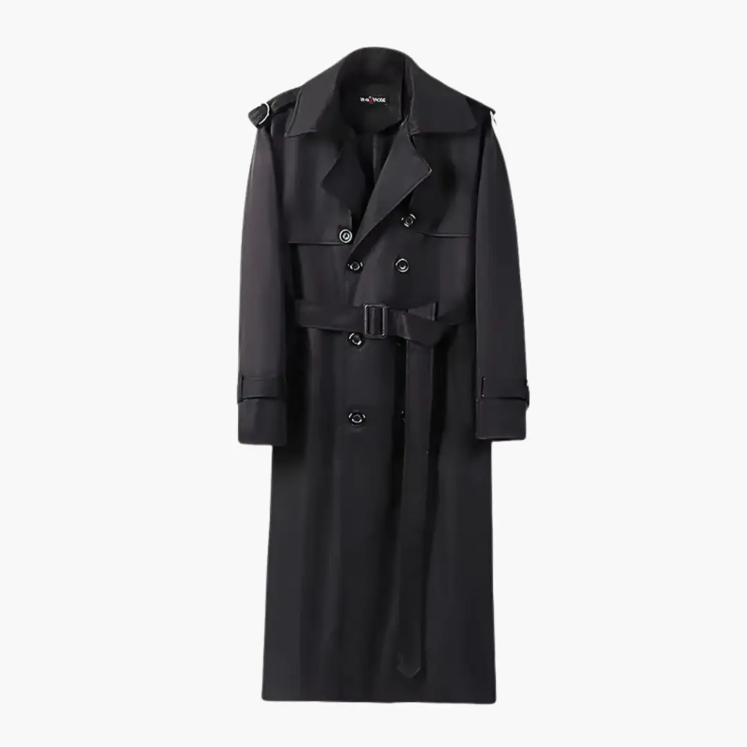 Dawson - Men's Belted Button Front Over the Knee Long Trench Coat