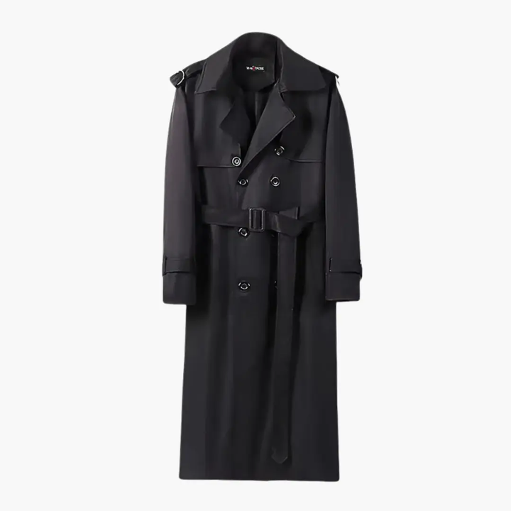 Dawson - Men's Belted Button Front Over the Knee Long Trench Coat