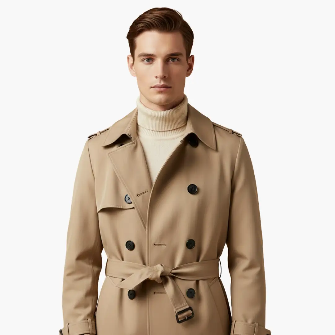Dawson - Men's Belted Button Front Over the Knee Long Trench Coat