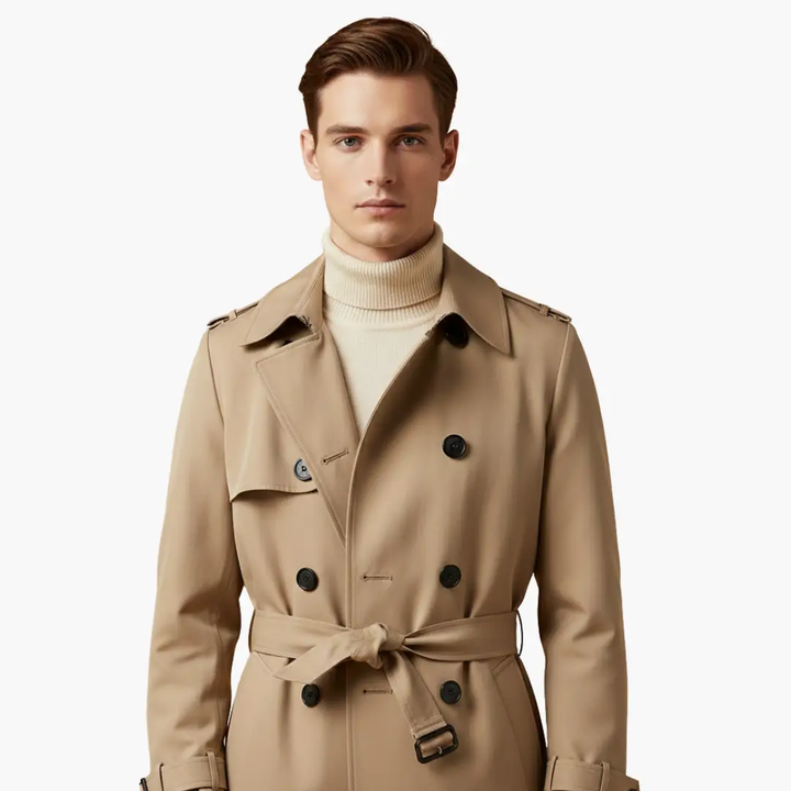 Dawson - Men's Belted Button Front Over the Knee Long Trench Coat