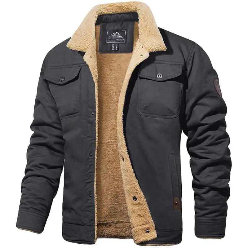 Caleb - Men's Sherpa-Lined Button Front Trucker Jacket with Pockets